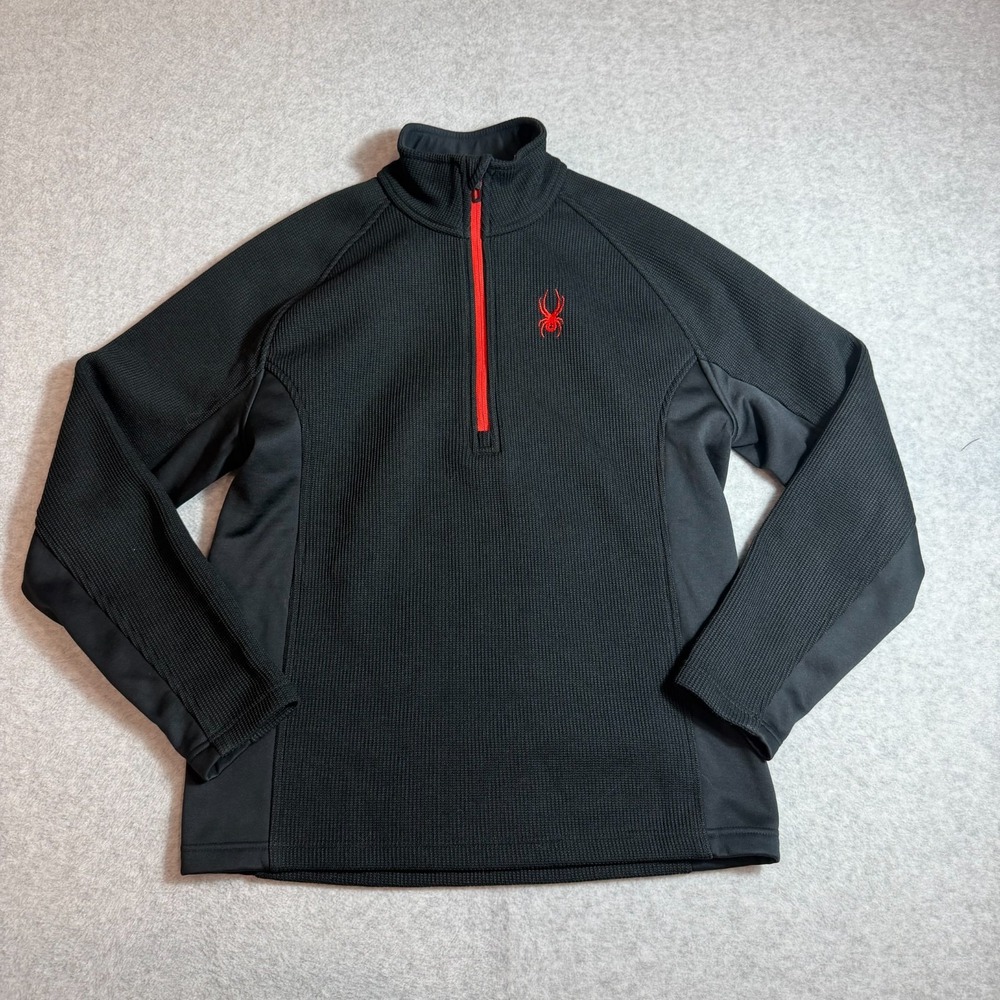 Spyder 1/4 Zip Waffle Knit Jacket Womens M Black Red Pullover Fleece Lining - Picture 2 of 13